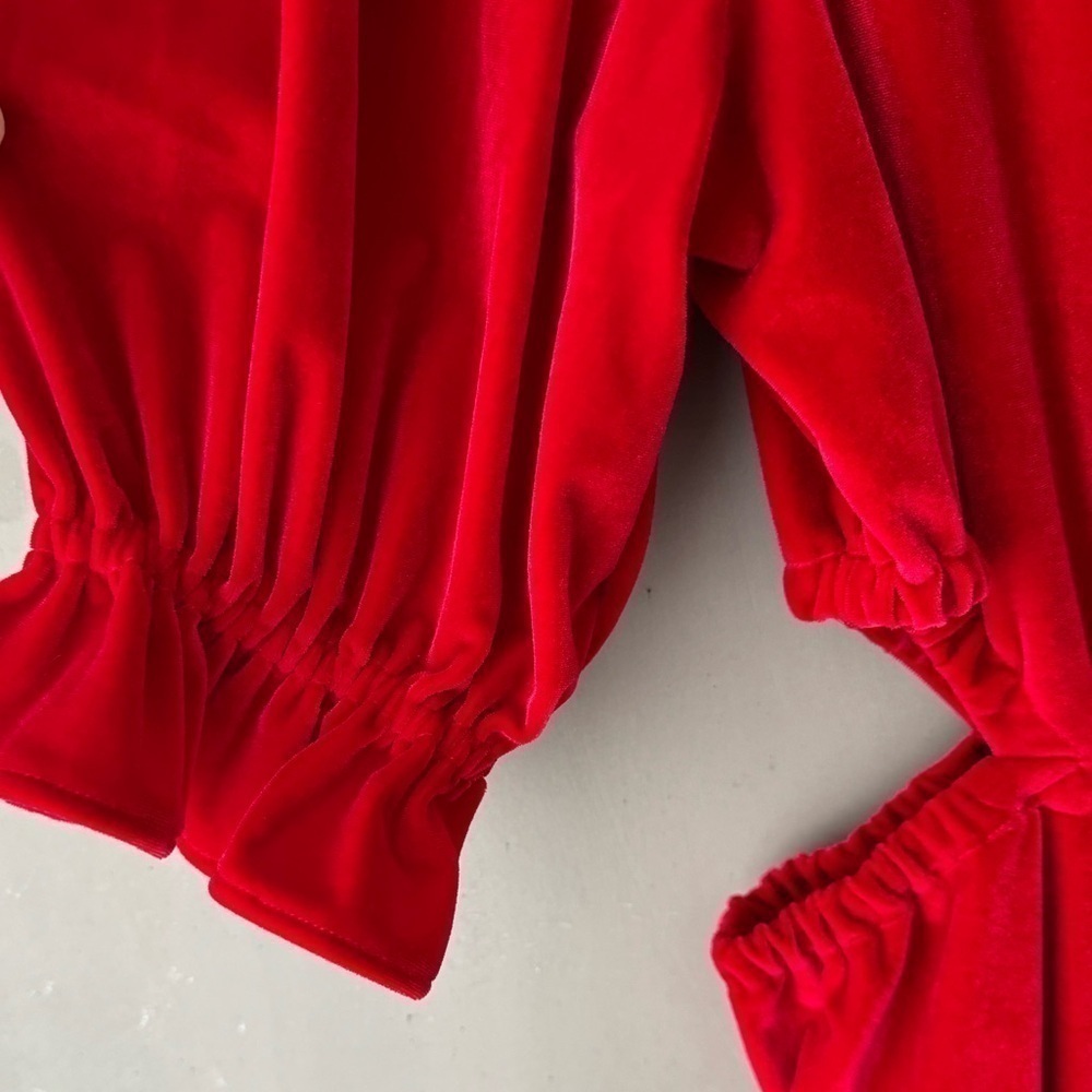 THE ODELLS Red Velvet Smocked Maxi Dress - Picture 10 of 12